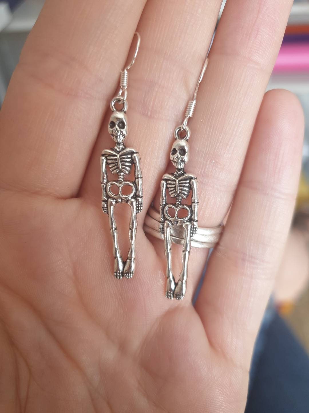 Handmade Antique Silver Skeleton Dangly Charm Earrings In Gift Bag, Halloween Jewellery - Premium  from Etsy - Just £4.99! Shop now at Uniquely Holt
