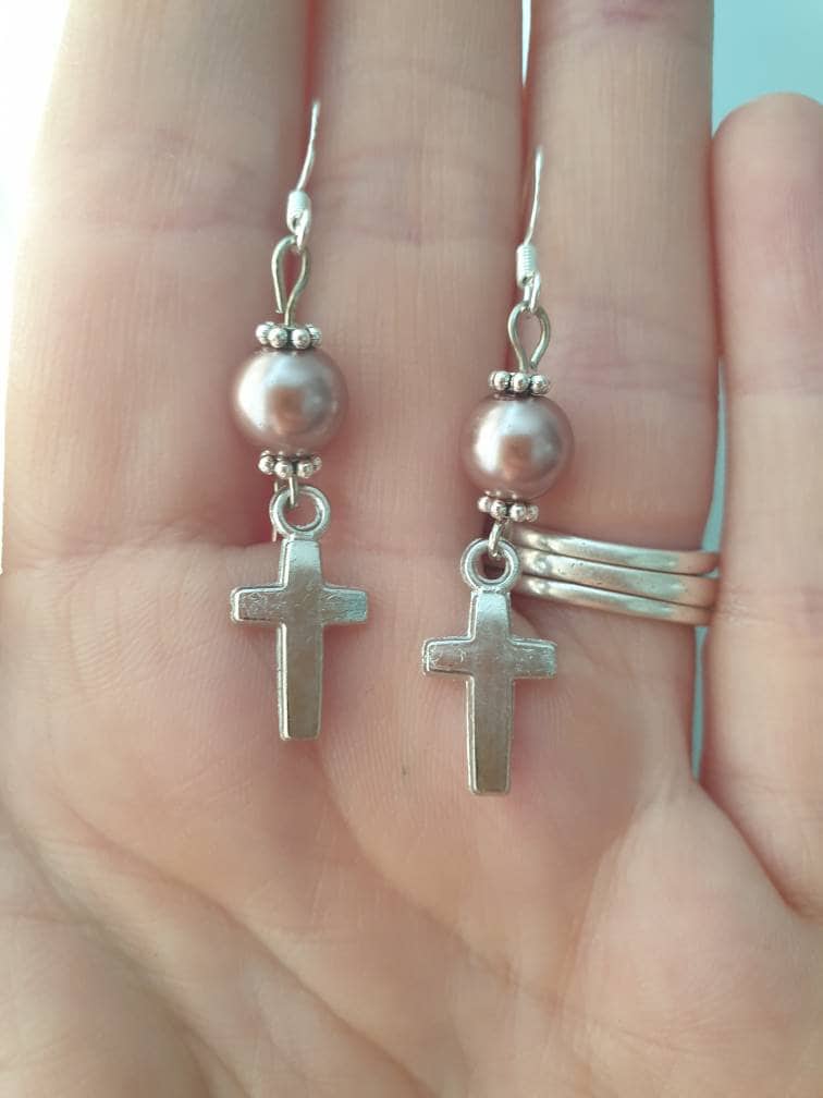 Handmade Cross And Bead Dangly Charm Earrings In Gift Bag, Christianity, Faith Gifts - Premium  from Etsy - Just £4.99! Shop now at Uniquely Holt