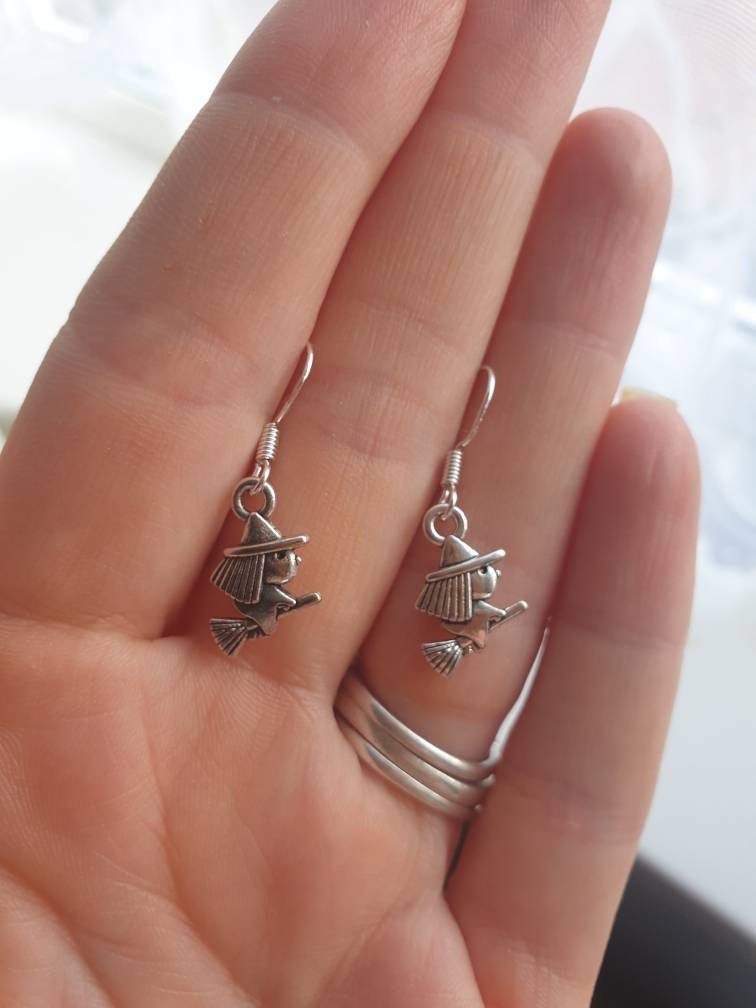 Handmade Antique Silver Flying Witch Dangly Charm Earrings In Gift Bag, Spooky Halloween Earrings, Trick or Treat - Premium  from Etsy - Just £4.99! Shop now at Uniquely Holt