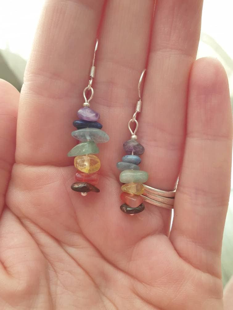 Handmade Gemstone Chakra Dangly Earrings In Gift Bag, Gifts for Her, Spiritual Gifts, Chakra Jewellery - Premium  from Etsy - Just £4.99! Shop now at Uniquely Holt
