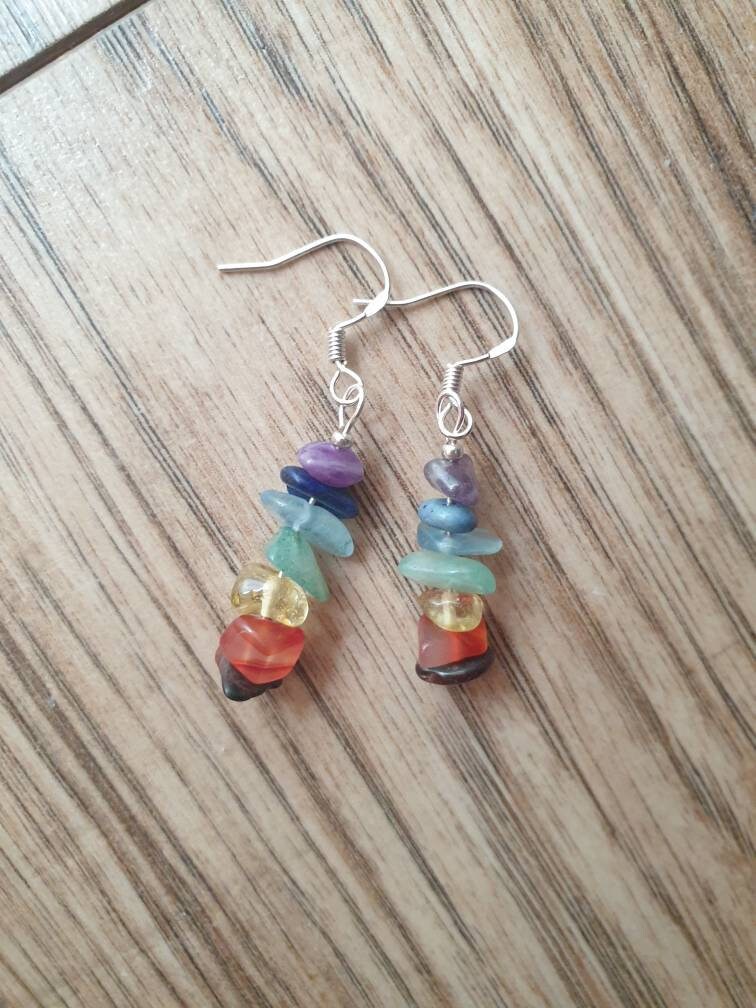 Handmade Gemstone Chakra Dangly Earrings In Gift Bag, Gifts for Her, Spiritual Gifts, Chakra Jewellery - Premium  from Etsy - Just £4.99! Shop now at Uniquely Holt