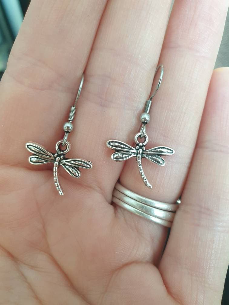 Handmade Antique Silver Dragon Fly Dangly Charm Earrings In Gift Bag, Gifts For Her, Wildlife, Animal Lover - Premium  from Etsy - Just £4.99! Shop now at Uniquely Holt