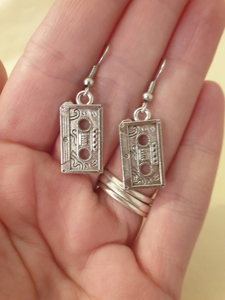 Handmade Cassette Tape Dangly Charm Earrings In Gift Bag, Retro Gifts, Music Lover, 80's Child, Stocking Filler - Premium  from Etsy - Just £4.99! Shop now at Uniquely Holt