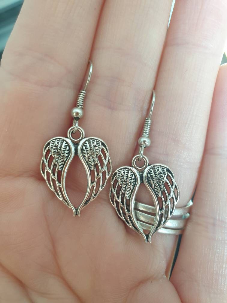 Handmade Antique Silver Wings Dangly Charm Earrings In Gift Bag, Gifts For Her, Angel Jewellery - Premium  from Etsy - Just £4.99! Shop now at Uniquely Holt