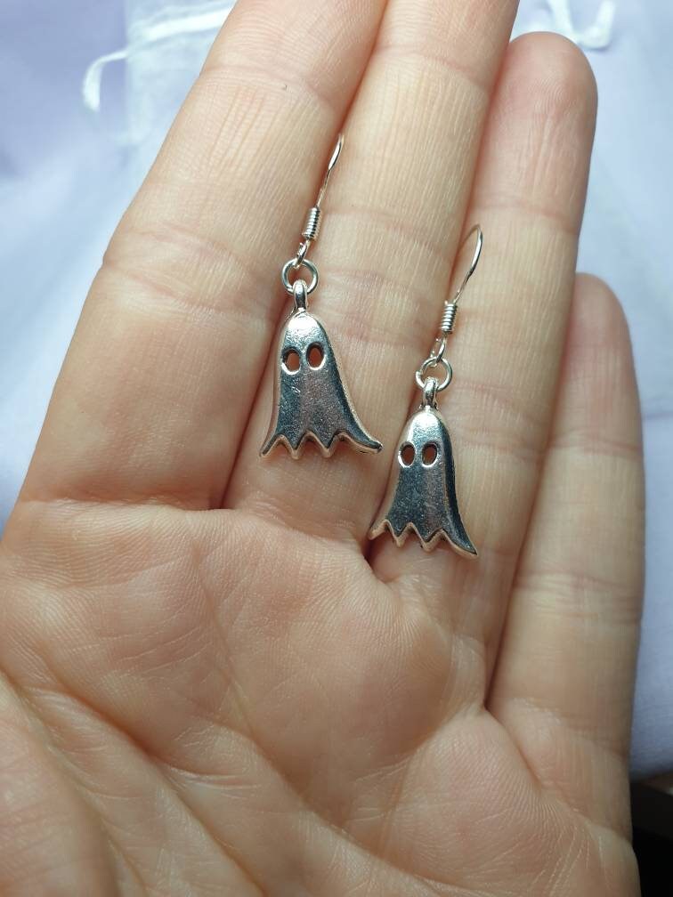 Handmade Antique Silver Ghost Dangly, Charm Earrings In Gift Bag Perfect For Halloween - Premium  from Etsy - Just £4.99! Shop now at Uniquely Holt