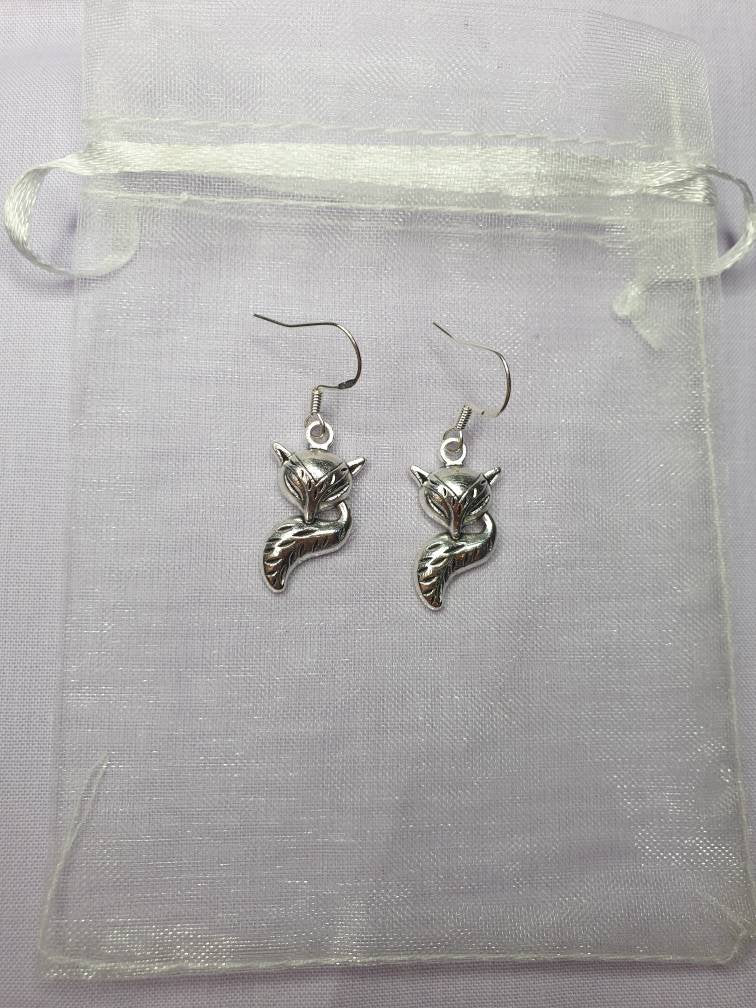 Handmade Antique Silver Fox Charm Dangly, Charm Earrings In Gift Bag, Stocking Filler, For Her - Premium  from Etsy - Just £4.99! Shop now at Uniquely Holt