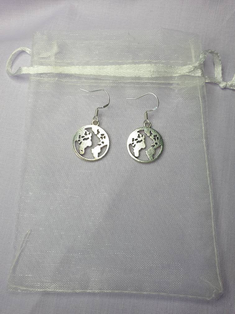 Handmade Antique Silver World Earth Planet Charm Dangly, Charm Earrings In Gift Bag, Stocking Filler, For Her - Premium  from Etsy - Just £4.99! Shop now at Uniquely Holt