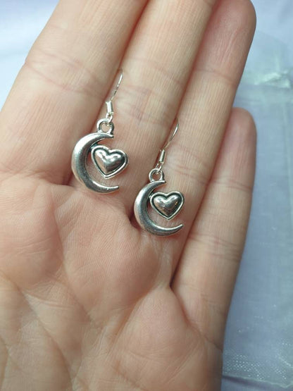 Moon And Heart Charm Dangly, Charm Earrings In Gift Bag, Stocking Filler, For Her - Premium  from Etsy - Just £4.99! Shop now at Uniquely Holt