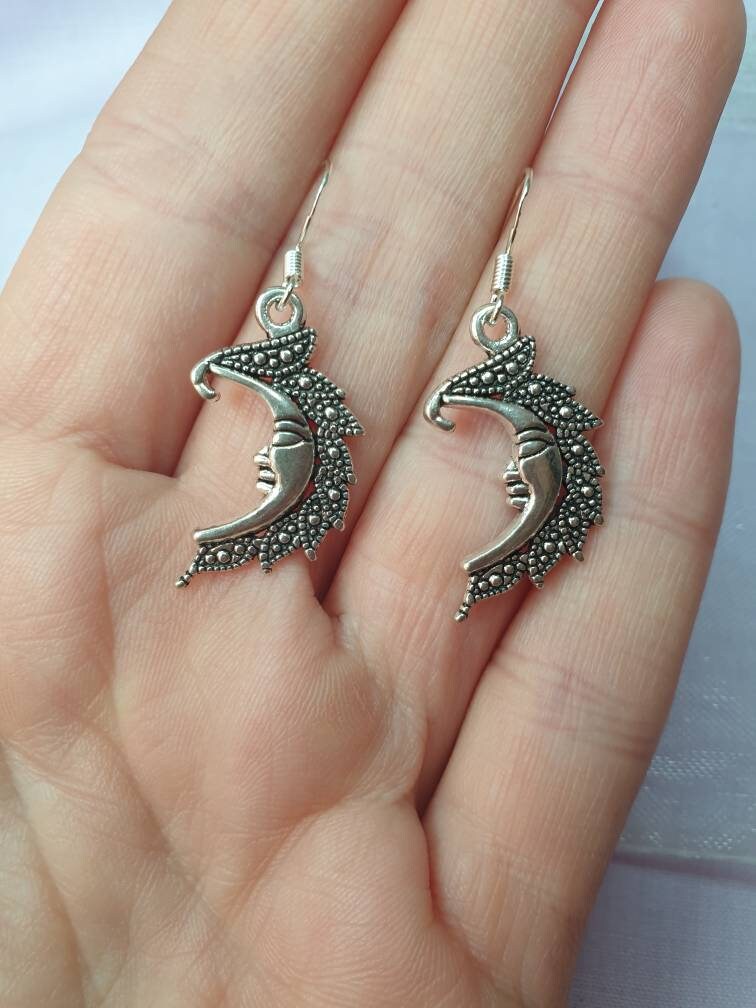 Handmade Antique Silver Moon Charm Dangly, Charm Earrings In Gift Bag, Stocking Filler, For Her - Premium  from Etsy - Just £4.99! Shop now at Uniquely Holt