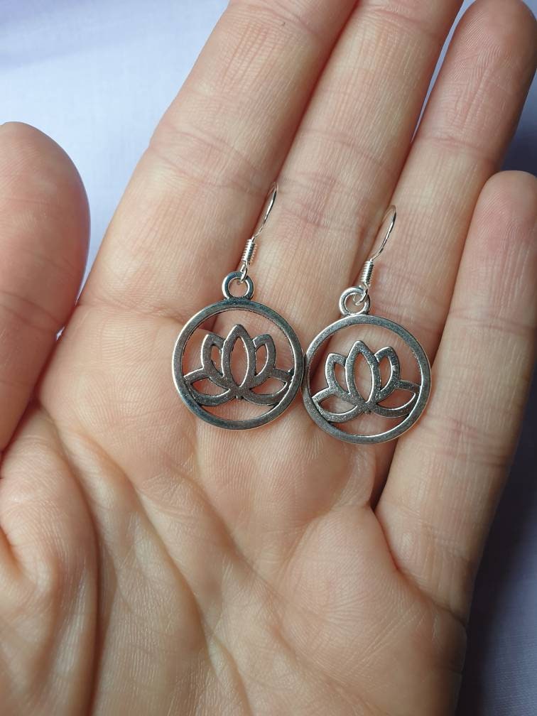 Handmade Antique Silver Lotus Dangly, Charm Earrings In Gift Bag - Premium  from Etsy - Just £4.99! Shop now at Uniquely Holt