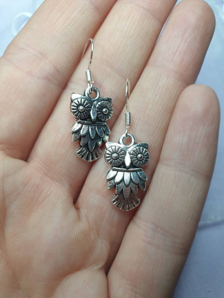 Handmade Antique Silver Owl Charm Dangly, Charm Earrings In Gift Bag, Stocking Filler, For Her - Premium  from Etsy - Just £4.99! Shop now at Uniquely Holt