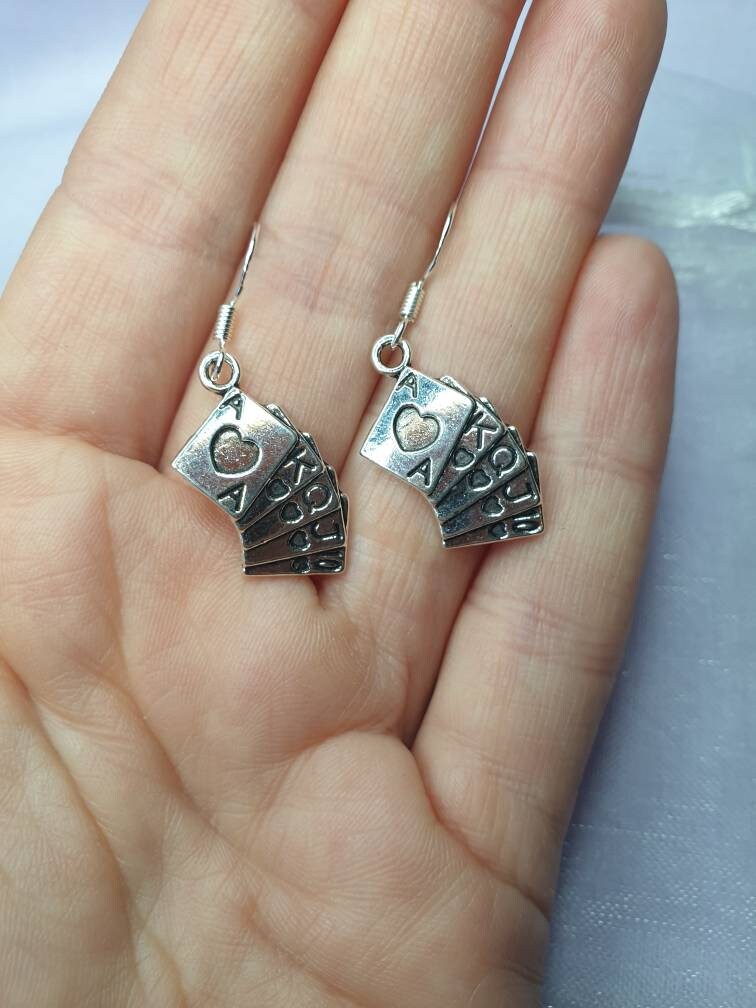 Handmade Antique Silver Playing Card Charm Dangly, Charm Earrings In Gift Bag, Stocking Filler, For Her - Premium  from Etsy - Just £4.99! Shop now at Uniquely Holt