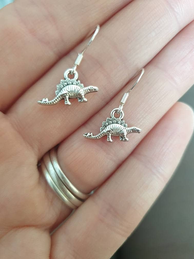 Handmade Dinosaur Dangly Charm Earrings Antique Silver In Gift Bag Dinosaur Lover Gift - Premium  from Etsy - Just £4.99! Shop now at Uniquely Holt