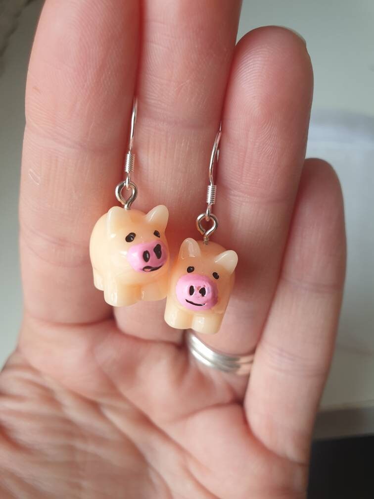 Handmade Acrylic Pig Charm Earrings, Gifts For Her, Animal Lover, Fun Jewellery - Premium  from Etsy - Just £4.99! Shop now at Uniquely Holt