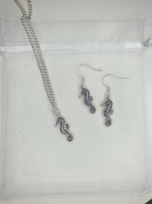Handmade Antique Silver Seahorse Charm Jewellery Set, Dangly Earring And Necklace Set In Gift Bag - Premium  from Etsy - Just £8.99! Shop now at Uniquely Holt