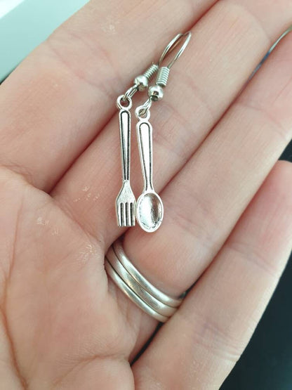 Fork & Spoon, Cutlery, Dangly Charm Earrings, In Gift Bag, Novelty Earrings, Fun Jewellery, Stocking Filler - Premium  from Etsy - Just £4.99! Shop now at Uniquely Holt