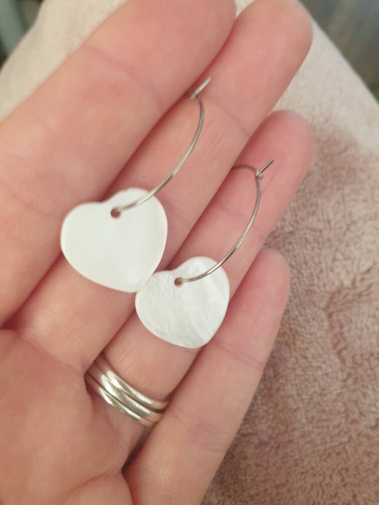 Handmade Mother Of Pearl Heart Charm Hoop Earrings In Gift Bag, Gifts For Her - Premium  from Etsy - Just £4.99! Shop now at Uniquely Holt