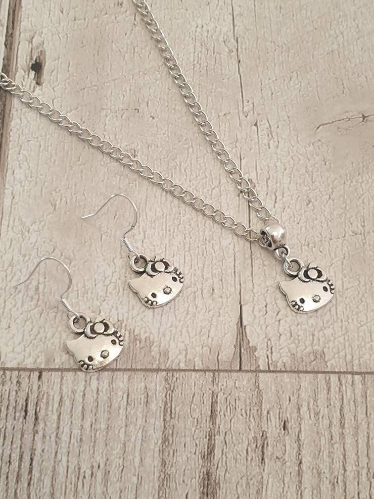 Handmade Hello Kitty Inspired Jewellery Set, Dangly Earring And Necklace Set In Gift Bag, Hello Kitty Lover, Cord And Chain Options - Premium  from Etsy - Just £8.99! Shop now at Uniquely Holt
