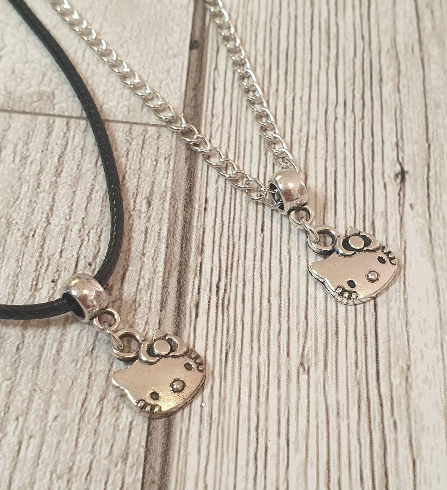 Handmade Antique Silver Hello Kitty Inspired Charm Necklace Silver Plated Or Waxed Cord Variable Lengths, Gift Packaged - Premium  from Etsy - Just £5.49! Shop now at Uniquely Holt