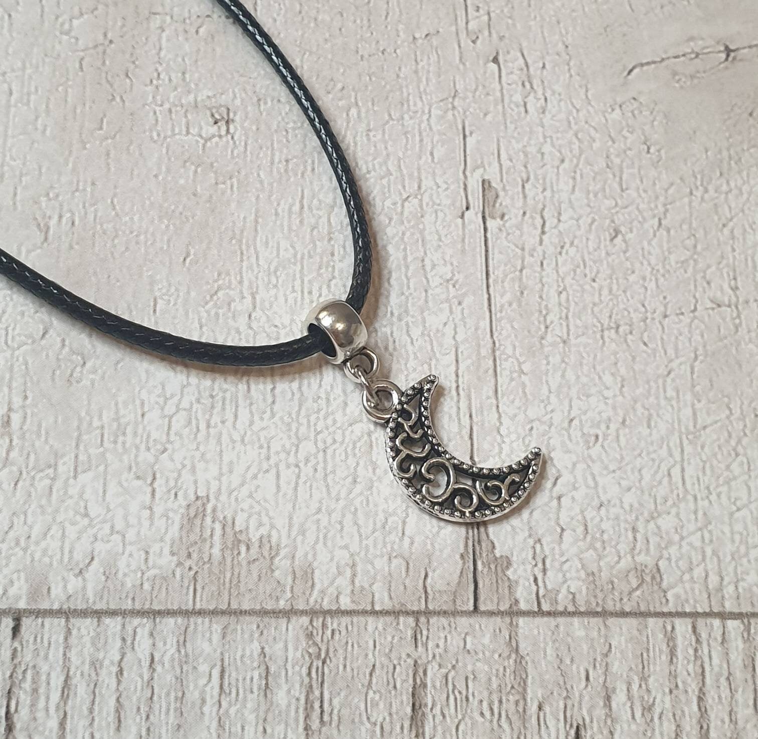 Moon Charm Necklace Silver Plated Or Waxed Cord Variable Lengths, Gift Packaged - Premium  from Etsy - Just £5.49! Shop now at Uniquely Holt
