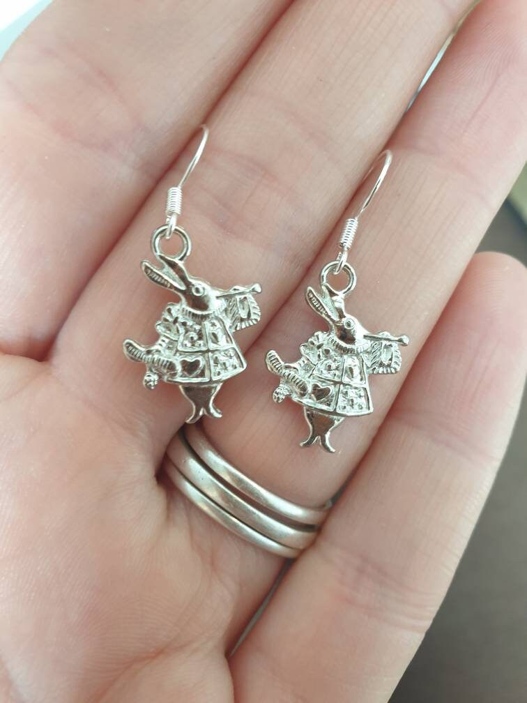 Handmade Antique Silver Rabbit Charm Dangly, Charm Earrings In Gift Bag, Alice In Wonderland Inspired - Premium  from Etsy - Just £4.99! Shop now at Uniquely Holt