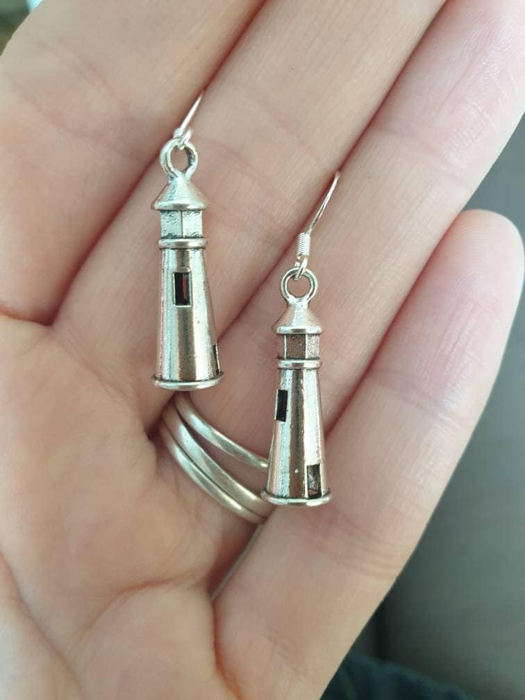 Handmade Antique Silver Lighthouse Dangly Charm Earrings In Gift Bag - Premium  from Etsy - Just £5.99! Shop now at Uniquely Holt