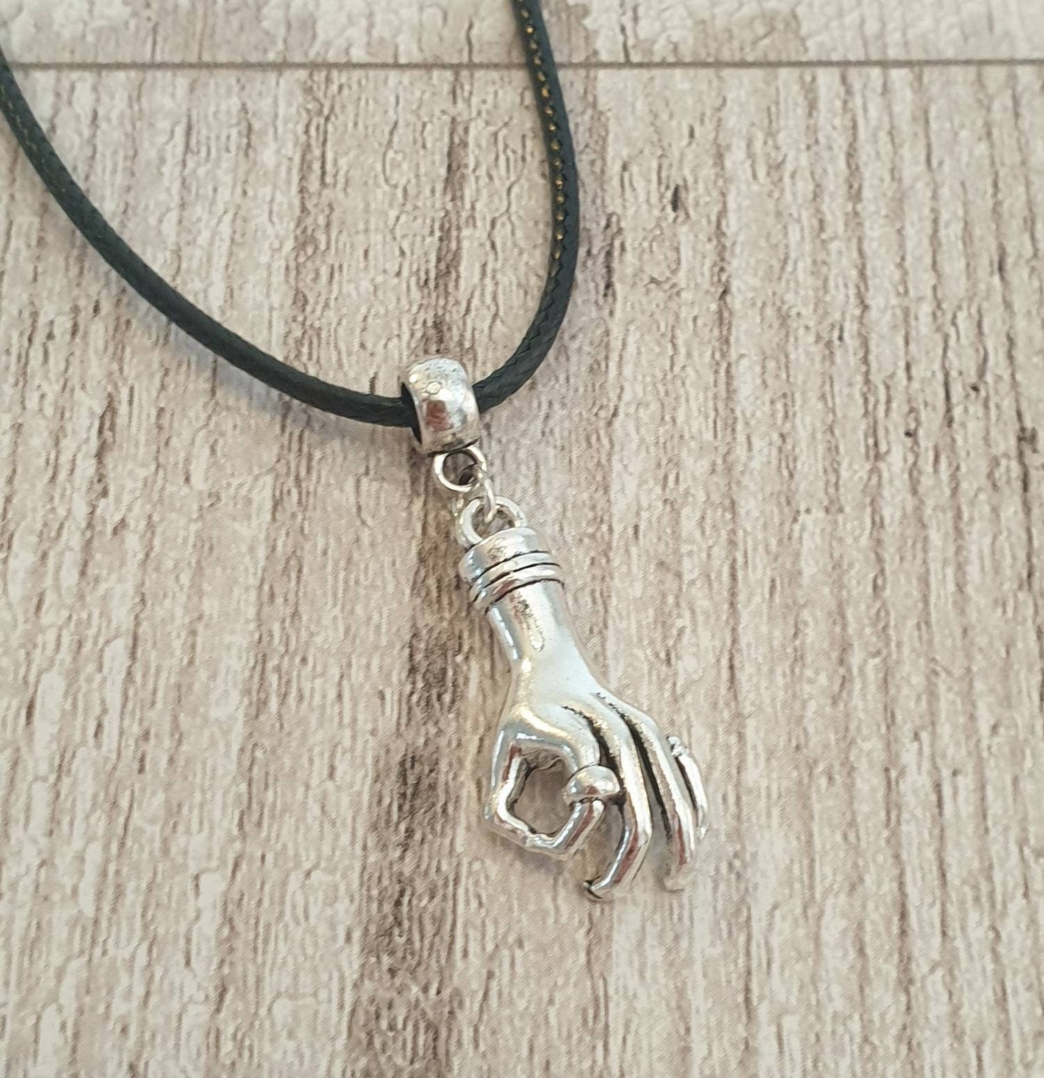 Handmade Antique Silver Hand Charm Necklace Silver Plated Or Waxed Cord Variable Lengths, Gift Packaged, Wednesday Inspired, Thing Hand - Premium  from Etsy - Just £5.49! Shop now at Uniquely Holt
