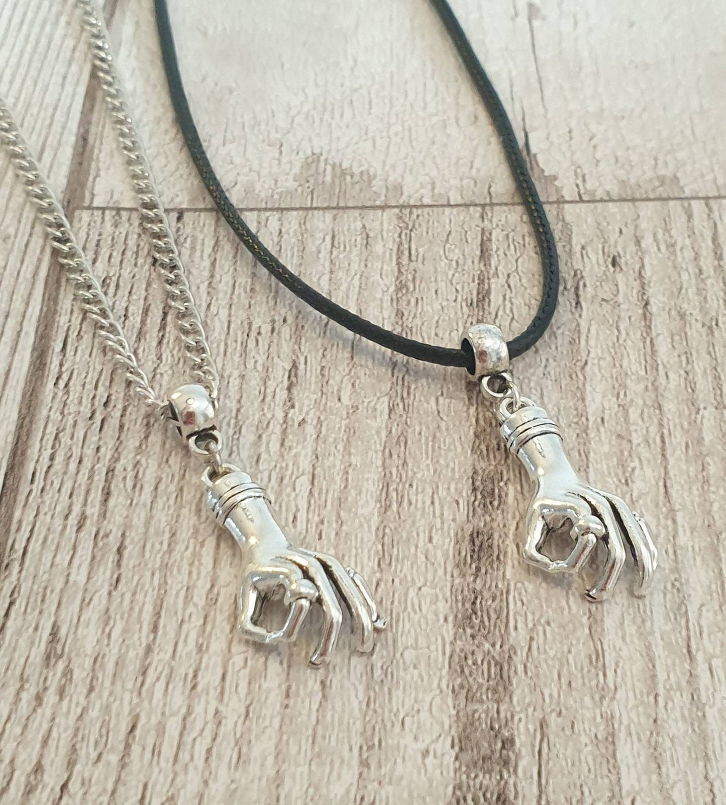 Handmade Antique Silver Hand Charm Necklace Silver Plated Or Waxed Cord Variable Lengths, Gift Packaged, Wednesday Inspired, Thing Hand - Premium  from Etsy - Just £5.49! Shop now at Uniquely Holt