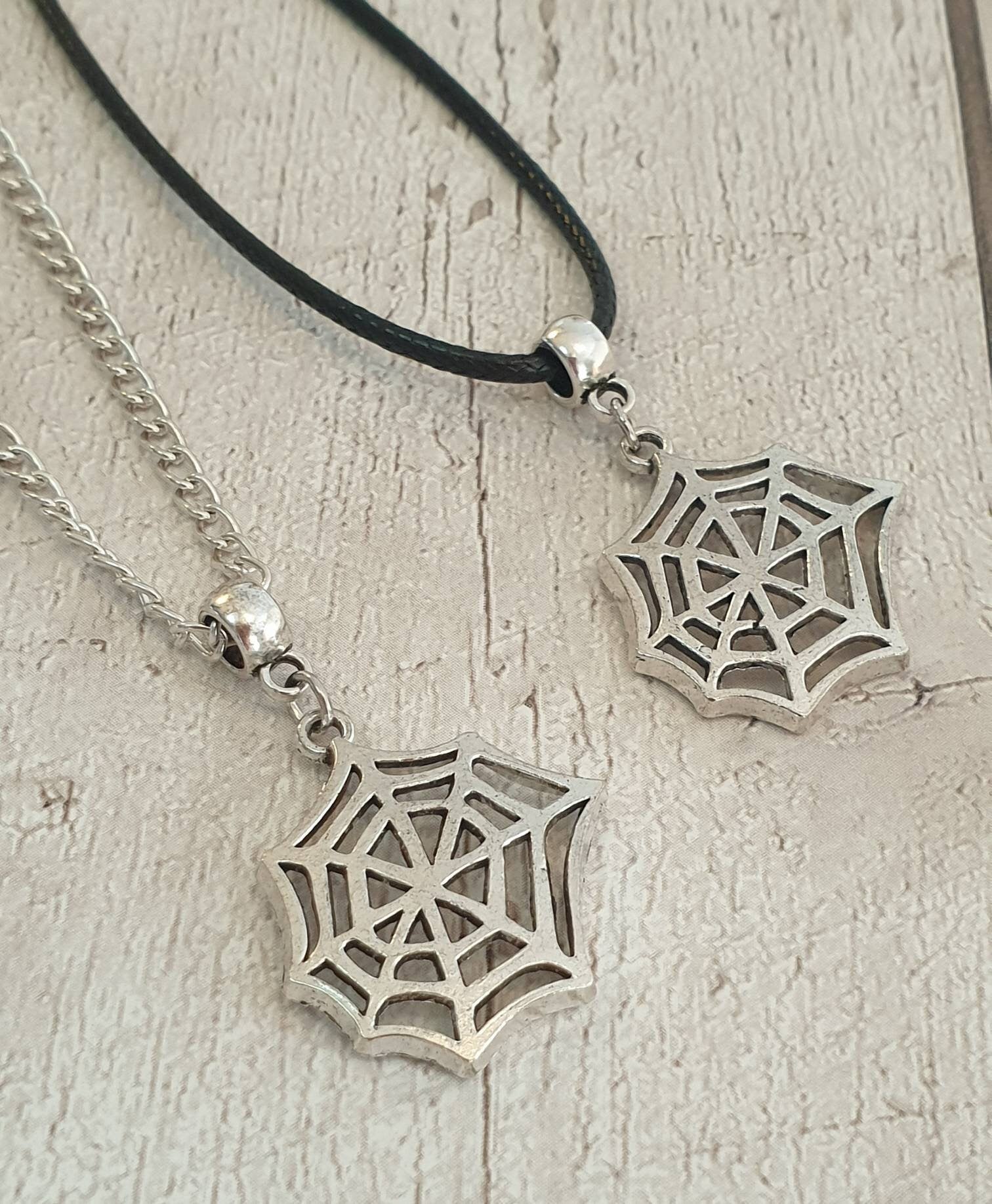 Handmade Antique Silver Cobweb Spider Web Charm Necklace Silver Plated Or Waxed Cord Variable Lengths, Gift Packaged, Spooky Halloween Gift - Premium  from Etsy - Just £5.49! Shop now at Uniquely Holt