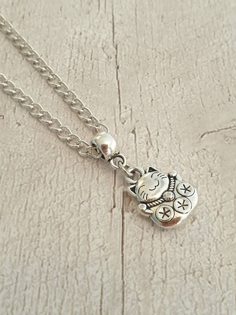Handmade Antique Silver Chinese Lucky Cat Charm Necklace Silver Plated Or Waxed Cord Variable Lengths, Gift Packaged, Lucky Charm, Good Luck - Premium  from Etsy - Just £5.49! Shop now at Uniquely Holt
