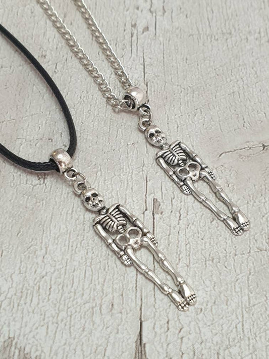 Handmade Antique Silver Skeleton Charm Necklace Silver Plated Or Waxed Cord Variable Lengths, Gift Packaged, Spooky Halloween Gift - Premium  from Etsy - Just £5.49! Shop now at Uniquely Holt