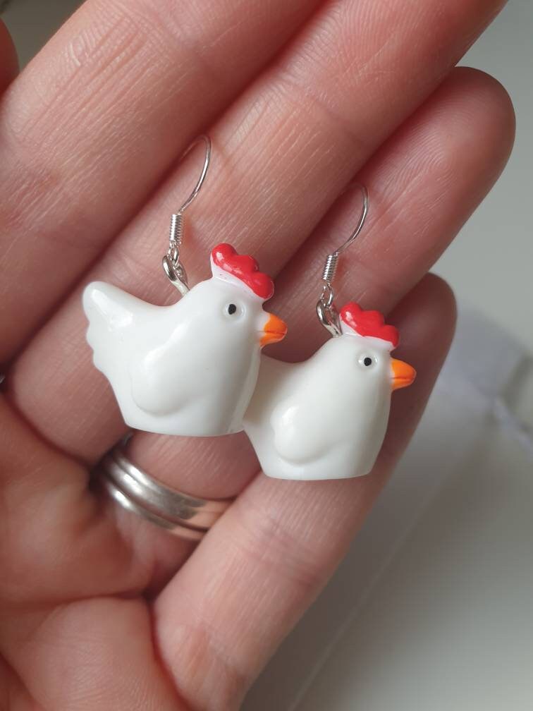Handmade Acrylic Chicken Charm Earrings, Gifts For Her, Animal Lover, Fun Jewellery - Premium  from Etsy - Just £4.99! Shop now at Uniquely Holt