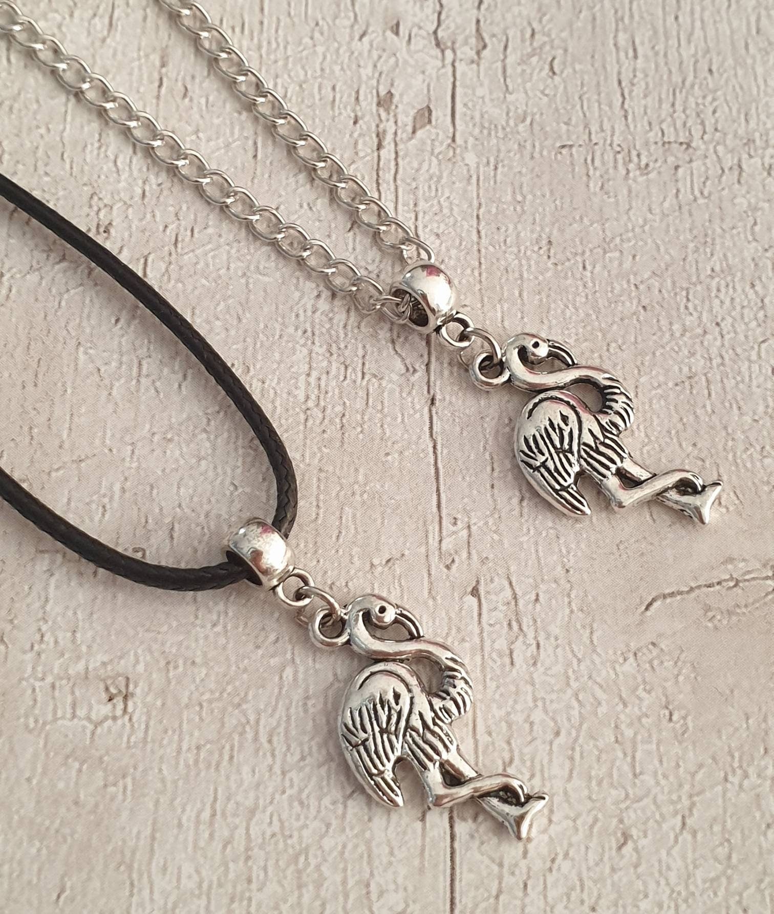 Handmade Antique Silver Flamingo Charm Necklace Silver Plated Or Waxed Cord Variable Lengths, Gift Packaged, For Her, Nature - Premium  from Etsy - Just £5.49! Shop now at Uniquely Holt