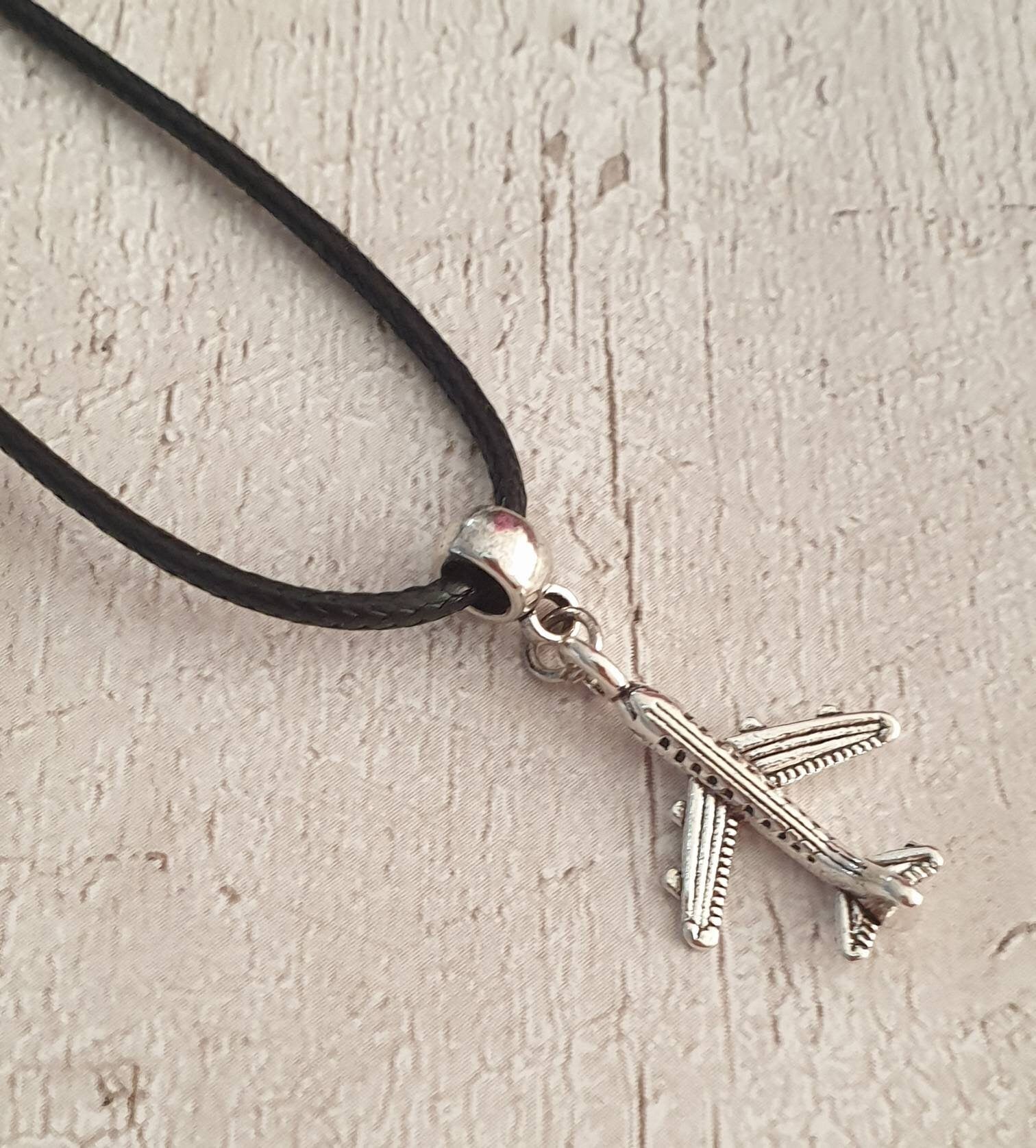 Handmade Antique Silver Airplane Charm Necklace Silver Plated Or Waxed Cord Variable Lengths, Gift Packaged - Premium  from Etsy - Just £5.49! Shop now at Uniquely Holt