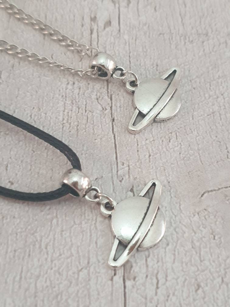 Handmade Antique Silver Saturn Moon Charm Necklace Silver Plated Or Waxed Cord Variable Lengths, Gift Packaged - Premium  from Etsy - Just £5.49! Shop now at Uniquely Holt