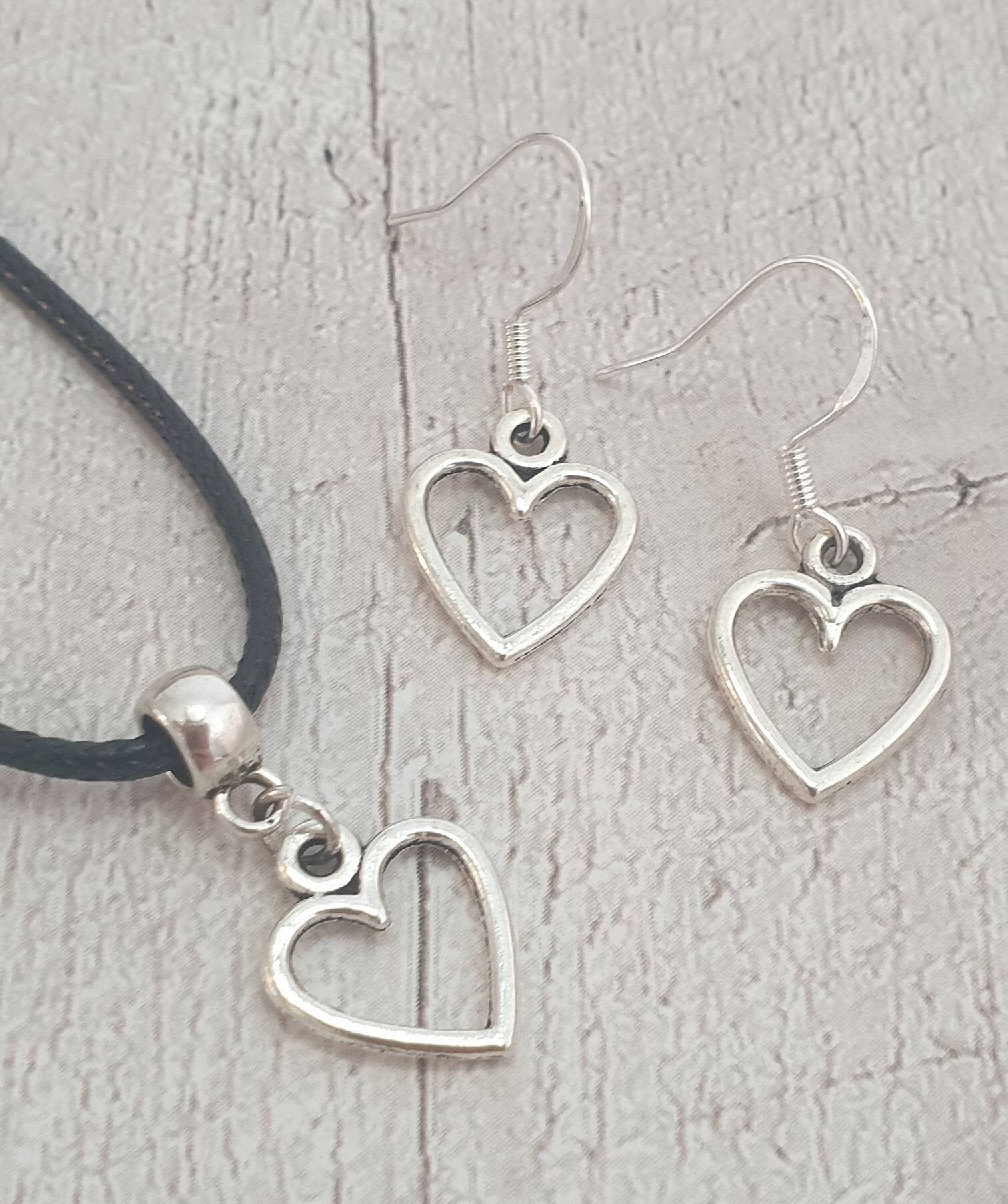 Handmade Antique Silver Heart Charm Jewellery Set, Dangly Earring And Necklace Set In Gift Bag - Premium  from Etsy - Just £8.99! Shop now at Uniquely Holt