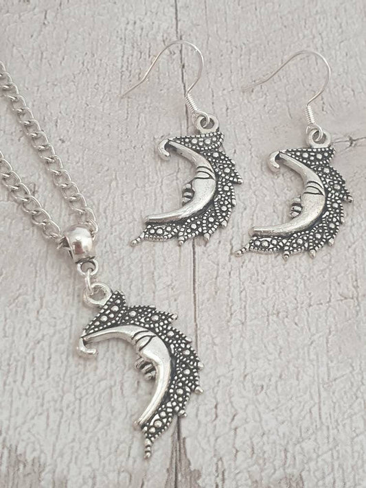 Handmade Antique Silver Moon Charm Jewellery Set, Dangly Earrings And Necklace Set In Gift Bag - Premium  from Etsy - Just £8.99! Shop now at Uniquely Holt