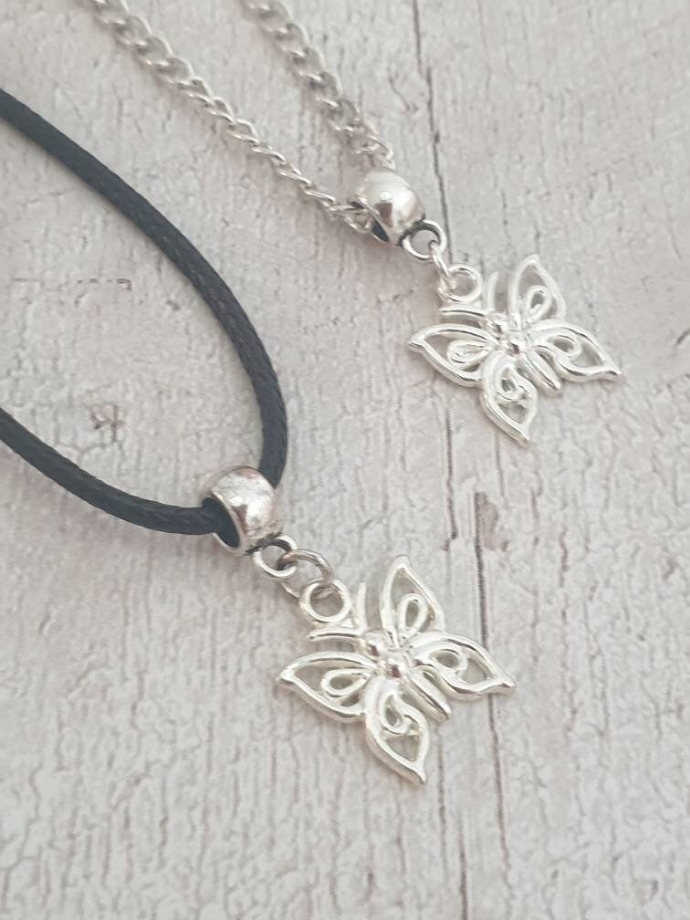 Handmade Antique Silver Butterfly Charm Necklace Silver Plated Or Waxed Cord Variable Lengths, Gift Packaged, For Her, Nature - Premium  from Etsy - Just £5.49! Shop now at Uniquely Holt