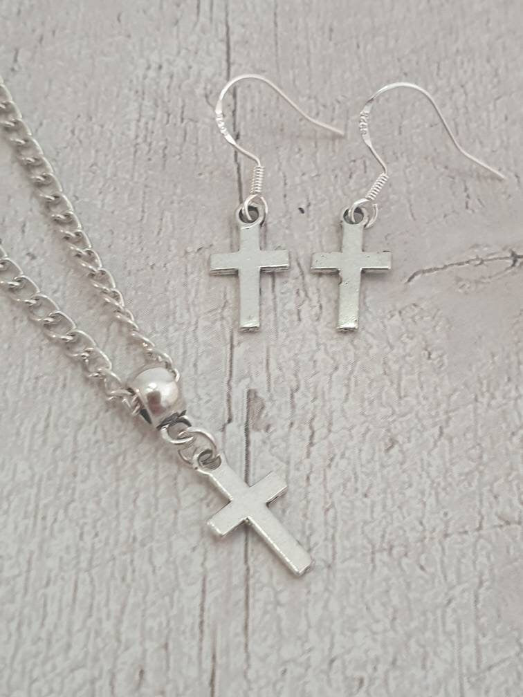 Handmade Antique Silver Cross Charm Jewellery Set, Dangly Earring And Necklace Set In Gift Bag - Premium  from Etsy - Just £8.99! Shop now at Uniquely Holt