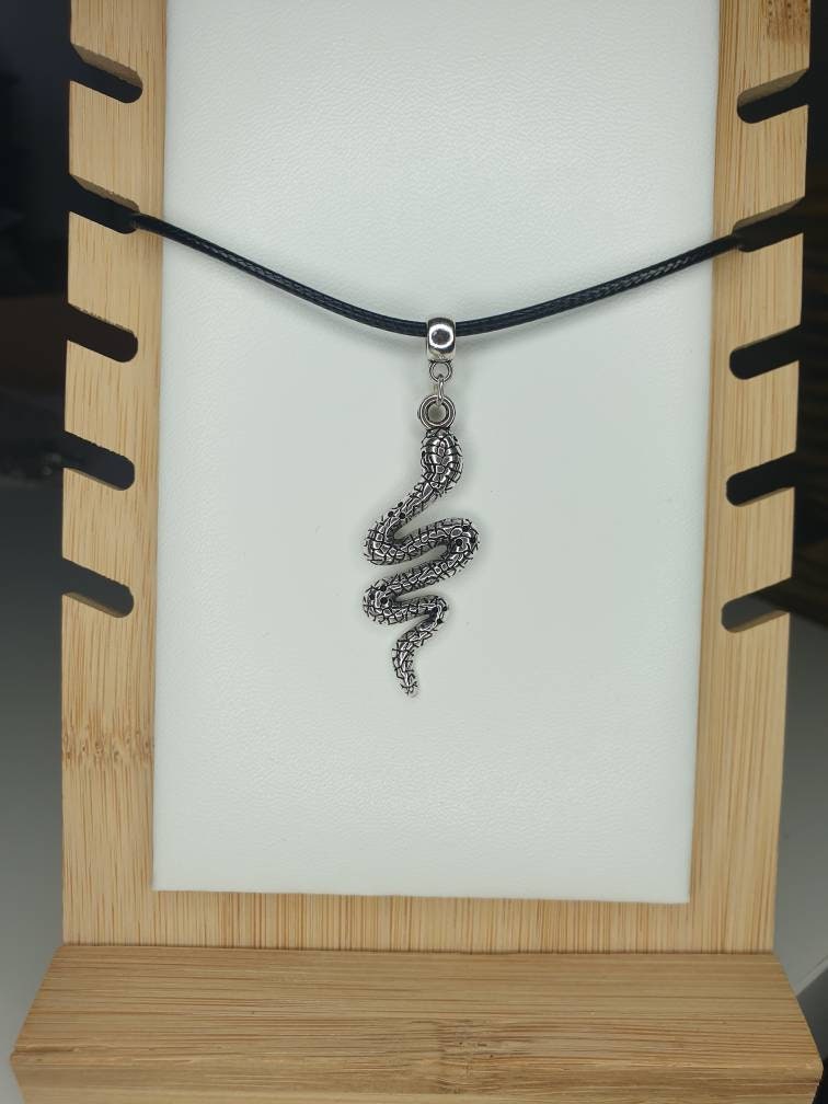 Handmade Antique Silver Snake Charm Necklace Silver Plated Or Waxed Cord Variable Lengths, Gift Packaged - Premium  from Etsy - Just £5.49! Shop now at Uniquely Holt