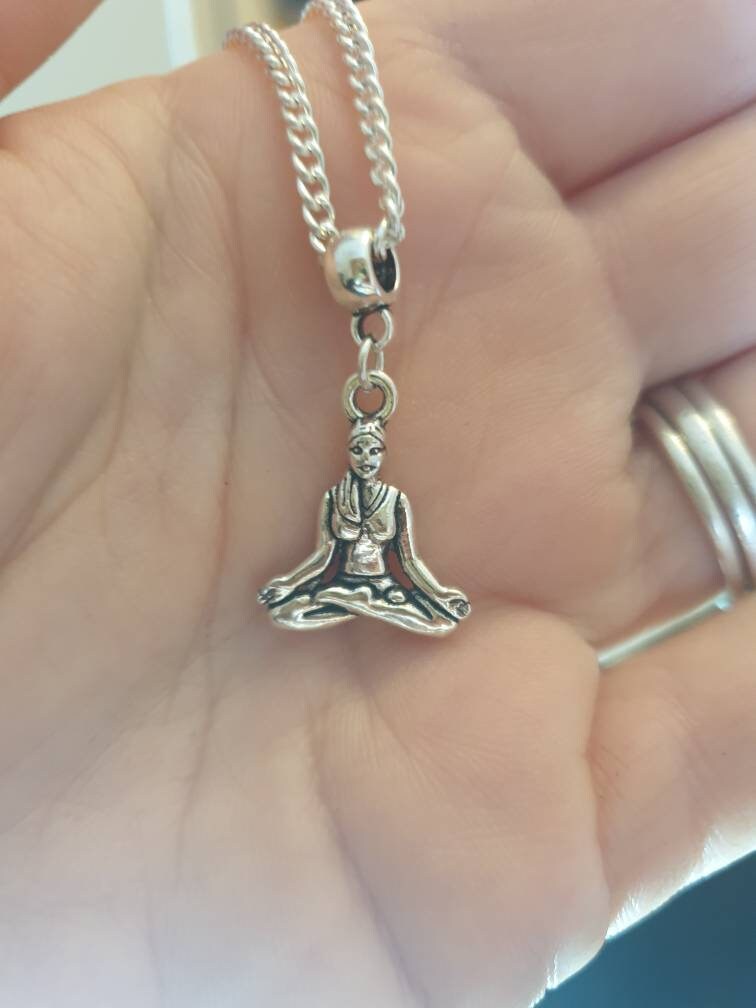Handmade Antique Silver Yoga Lady Charm Necklace Silver Plated Or Waxed Cord Variable Lengths, Gift Packaged, Meditation - Premium  from Etsy - Just £5.49! Shop now at Uniquely Holt