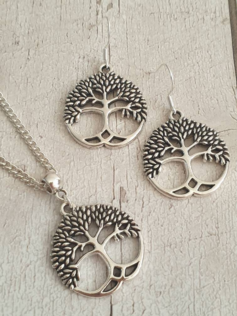Handmade Antique Silver Tree Of Life Charm Jewellery Set, Dangly Earring And Necklace Set In Gift Bag - Premium  from Etsy - Just £8.99! Shop now at Uniquely Holt