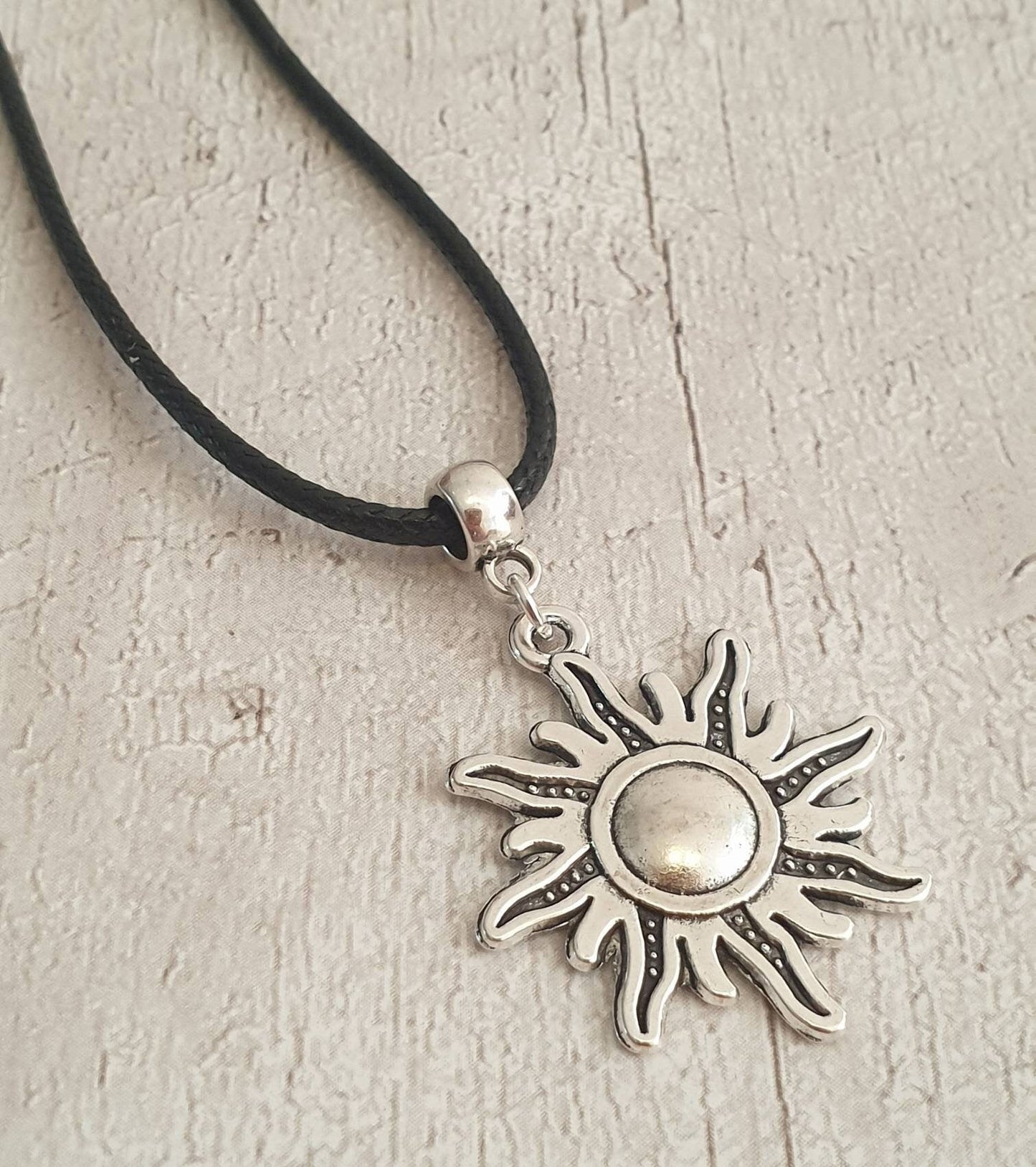 Handmade Antique Silver Sun Charm Necklace Silver Plated Or Waxed Cord Variable Lengths, Gift Packaged - Premium  from Etsy - Just £5.49! Shop now at Uniquely Holt
