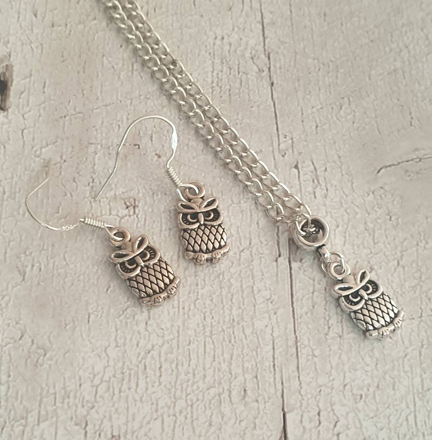 Owl Charm Jewellery Set, Dangly Earring And Necklace Set In Gift Bag, Cord Or Chain Options - Premium  from Etsy - Just £8.99! Shop now at Uniquely Holt
