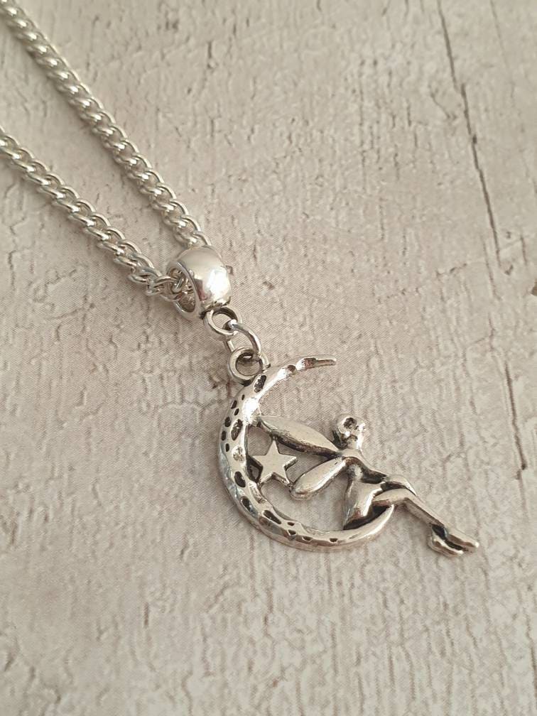 Handmade Antique Silver Fairy On Moon Charm Necklace Silver Plated Or Waxed Cord Variable Lengths, Gift Packaged - Premium  from Etsy - Just £5.49! Shop now at Uniquely Holt