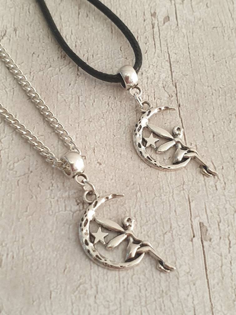 Handmade Antique Silver Fairy On Moon Charm Necklace Silver Plated Or Waxed Cord Variable Lengths, Gift Packaged - Premium  from Etsy - Just £5.49! Shop now at Uniquely Holt