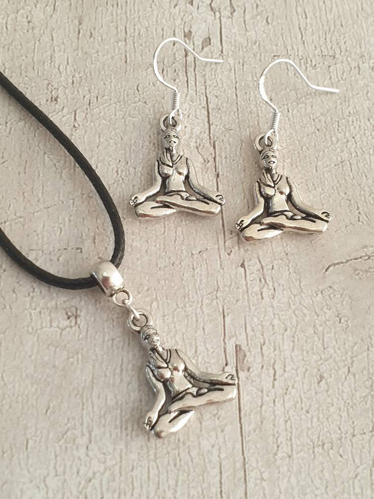 Handmade Antique Silver Yoga Lady Charm Necklace Silver Plated Or Waxed Cord Variable Lengths, Gift Packaged, Meditation - Premium  from Etsy - Just £5.49! Shop now at Uniquely Holt