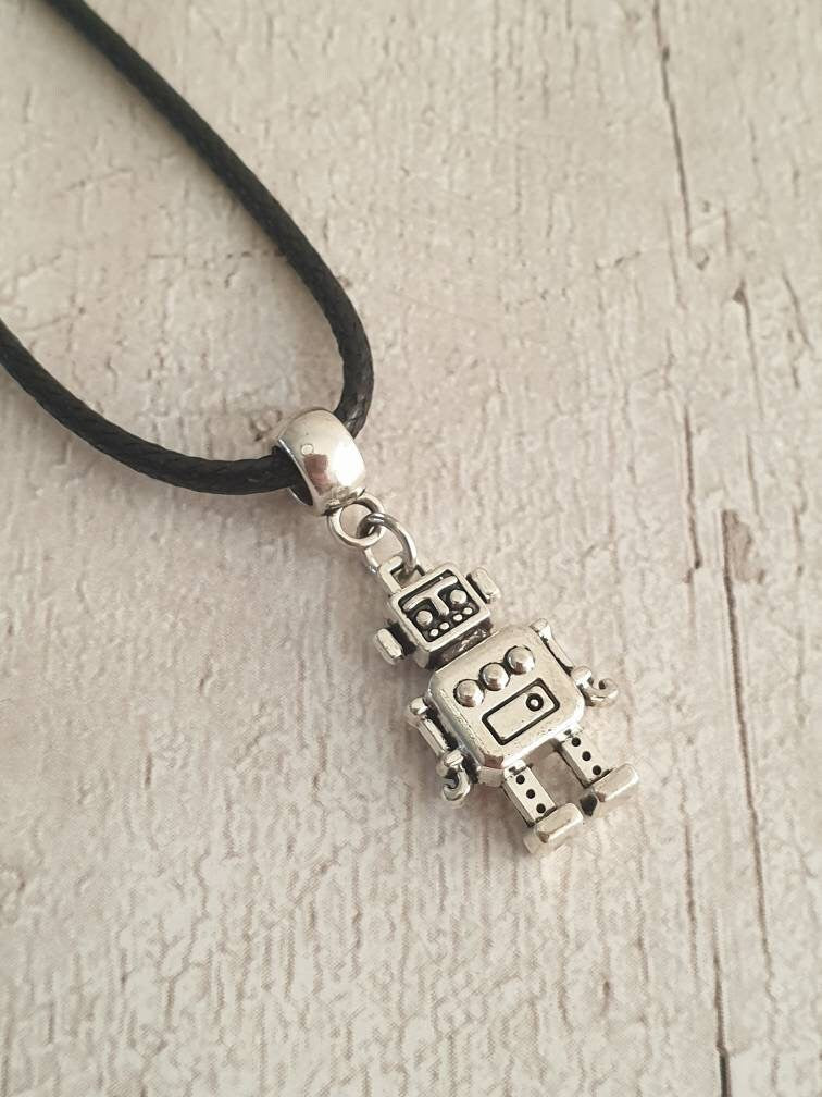Handmade Antique Silver Robot Charm Necklace Silver Plated Or Waxed Cord Variable Lengths, Gift Packaged - Premium  from Etsy - Just £5.49! Shop now at Uniquely Holt