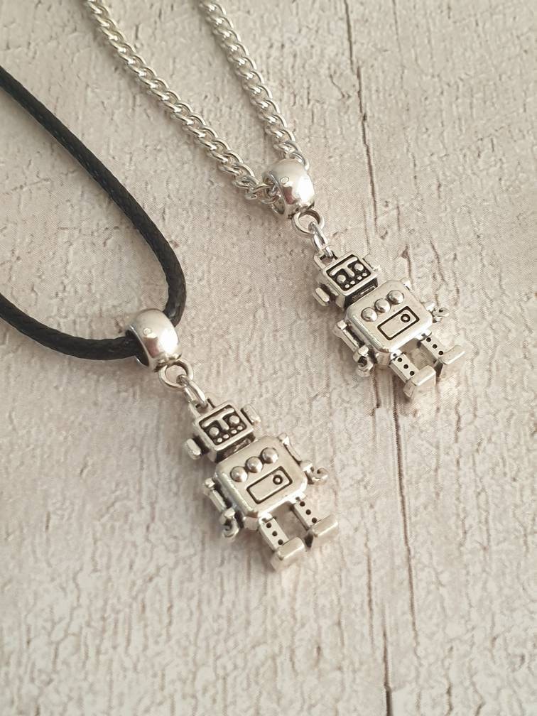 Handmade Antique Silver Robot Charm Necklace Silver Plated Or Waxed Cord Variable Lengths, Gift Packaged - Premium  from Etsy - Just £5.49! Shop now at Uniquely Holt