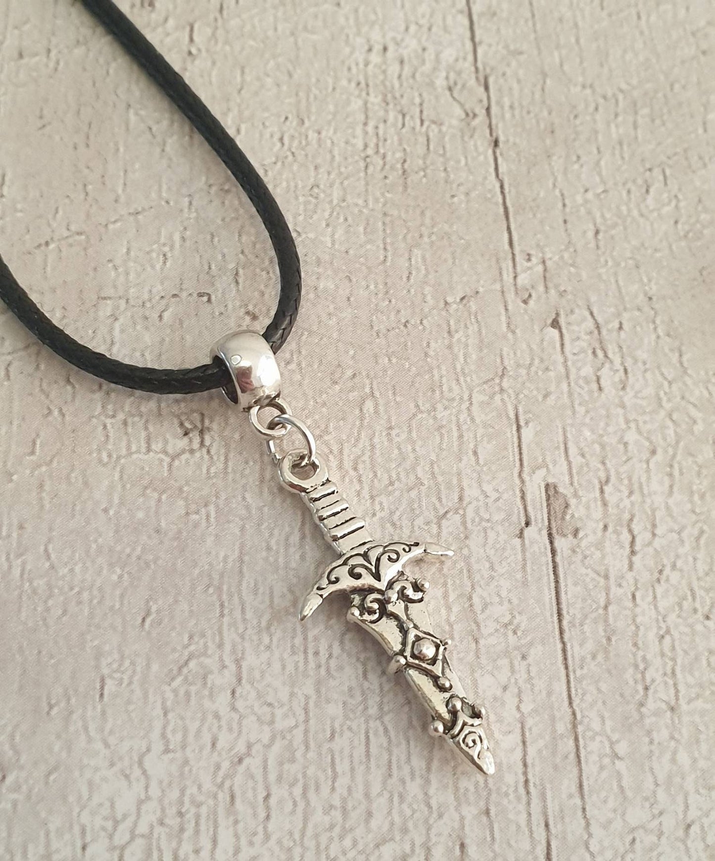 Handmade Antique Silver Dagger Charm Necklace Silver Plated Or Waxed Cord Variable Lengths, Gift Packaged - Premium  from Etsy - Just £5.49! Shop now at Uniquely Holt
